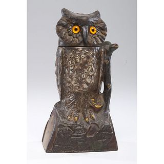 An Owl Turns Head Cast Iron Mechanical Bank