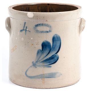 A Cobalt Decorated Stoneware 4-Gallon Twin-Handle Crock, <i>J. Fisher & Co.</i>, Lyons, N.Y.