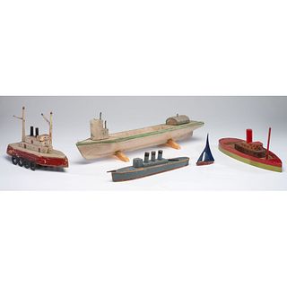 Five Painted Wood Boat Toys