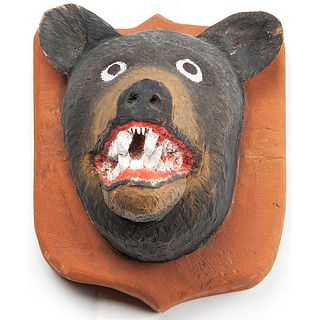 A Folk Art Wooden Bear's Head Mount 