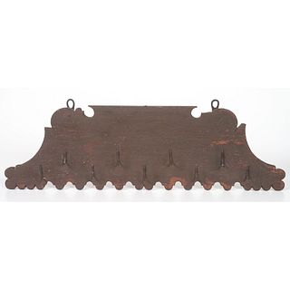 A Pine and Wrought Iron Hanging Meat Rack in Old Paint