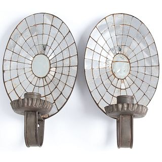 A Pair of Oval Mirrored Tin Candle Sconces