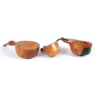 Three Carved and Painted Canoe Cups