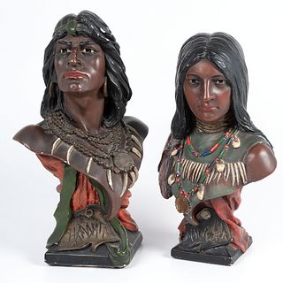 Two Countertop Plaster Advertising  Busts of Native Americans