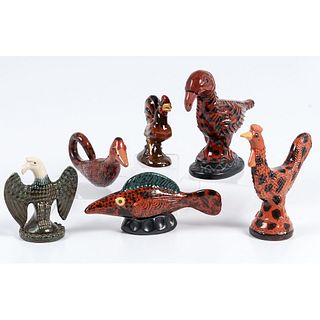 A Group of Glazed and Molded Redware Bird Figures by James Seagreaves (American, 1913-1997)