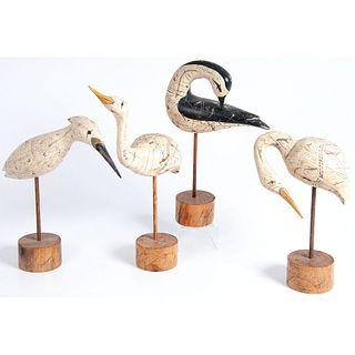 Four Decorative Shorebird Decoy Carvings