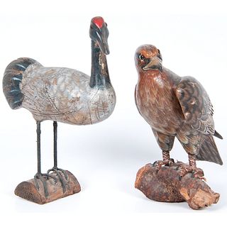 A Sandhill Crane and Golden Eagle Carving