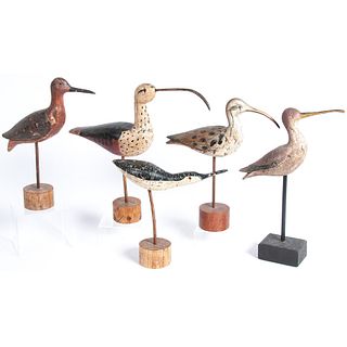 Five Carved Decorative Shorebirds