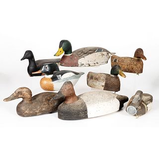 Eight Wood and Cork Duck Decoys