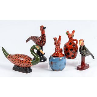 A Group of Glazed and Molded Redware Bird Figures by James Seagreaves (American, 1913-1997)