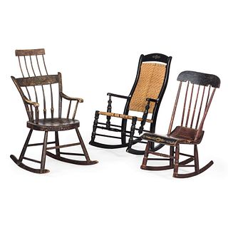 Two Grain-Painted Spindle-Back Rocking Chairs
