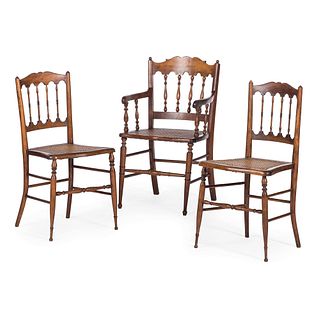 Three Early Victorian Cane Upholstered Chairs