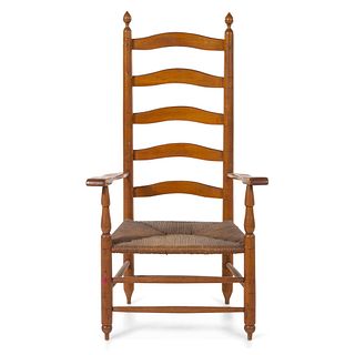 A Federal Turned Maple Ladder-Back Rush-Seat Armchair