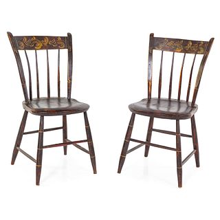 A Pair of Classical Grain-Paint and Stencil Decorated Hitchcock Side Chairs