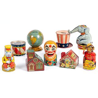A Group of Tin Lithograph Novelty Banks