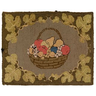 A Fruit Basket and Vine Decorated Hooked Rug