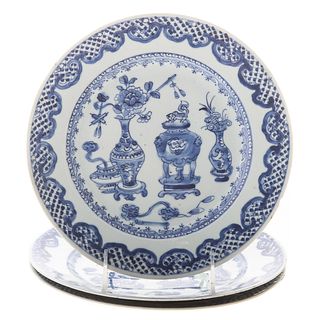 Three Chinese Export Blue/White Plates