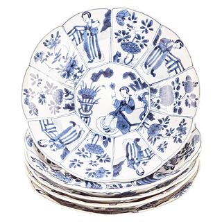 Five Chinese Export Blue/White Paneled Bowl