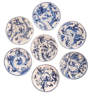 Seven Chinese Export Blue/White Saucers