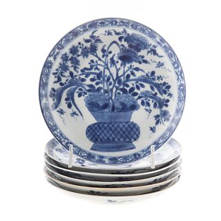 Six Chinese Export Blue/White Saucers
