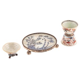 Three Chinese Export Silver Mounted Table Objects