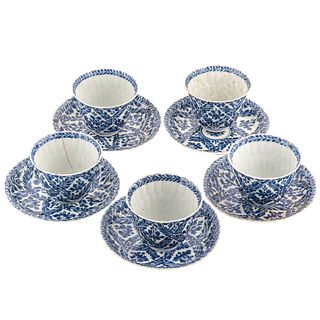 Five Chinese Export Blue/White Cups & Saucers