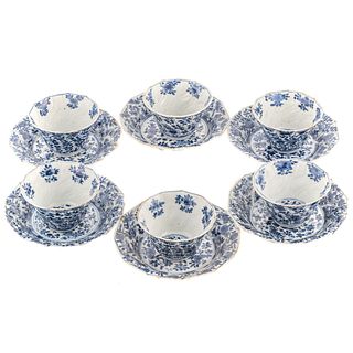 Six Chinese Export Blue/White Cups & Saucers