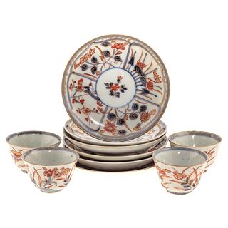 Four Chinese Export Imari Wine Cups & Saucers