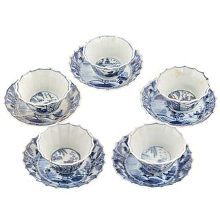 Five Chinese Export Blue/White Wine Cups & Saucers