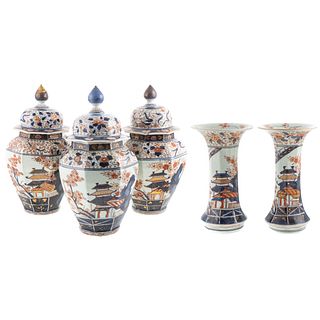 Japanese Imari Porcelain Five Piece Garniture