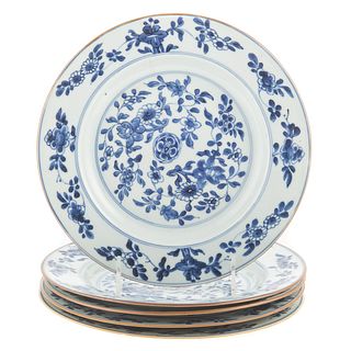 Five Chinese Export Blue/White Plates