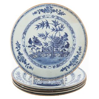 Five Chinese Export Blue/White Plates
