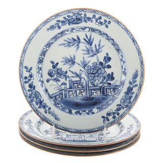 Four Chinese Export Blue/White Plates