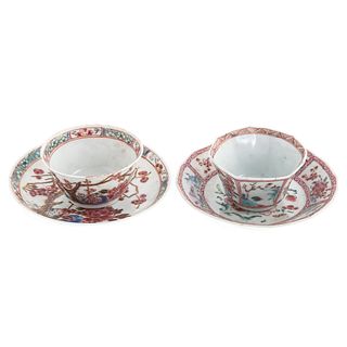 Two Chinese Export Famille Rose Cups & Saucers