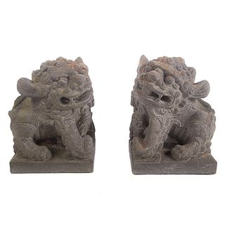 Pair Asian Cast Stone Foo Dogs