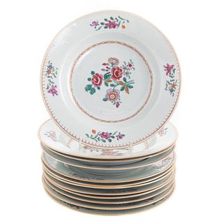 12 Chinese Export Famille Rose Plates