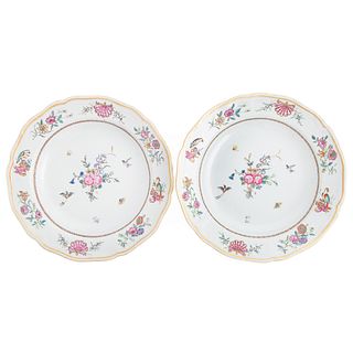 Two Chinese Export Famille Rose Soup Plates