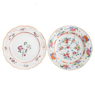 Two Chinese Export Famille Rose Plates