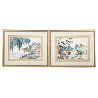 Chinese School 20th Century, Pair Watercolors