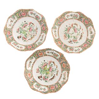 Three Chinese Export Rose Canton Plates