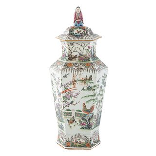 Large Chinese Export Famille Rose Paneled Jar