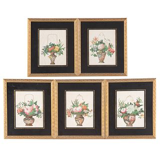 Set of Five Chinese Export Floral Pith Gouaches