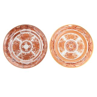 Two Chinese Export Orange Fitzhugh Plates