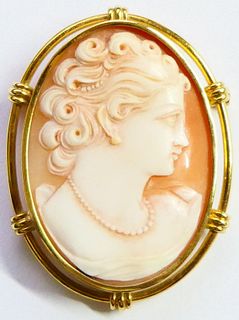 LARGE BEAUTIFULLY MOUNTED 14KT Y G  SHELL CAMEO