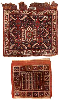 Antique Persian Khamseh and Turkish Malatia bag faces , 1 ft 8 in x 2 ft & 1 ft 6 in x 1 ft 4 in
