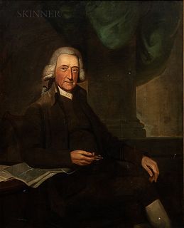 Anglo/American School, 18th Century      Portrait of a Venerable Wigged Gentleman Holding Spectacles