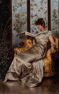 Charles Joseph Frédéric Soulacroix (French, 1825-1879)      Woman at Leisure Reading