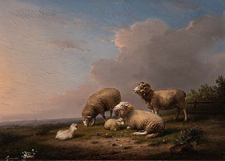 Frans Van Severdonck (Belgian, 1809-1889)      Sheep and Lambs in a Landscape