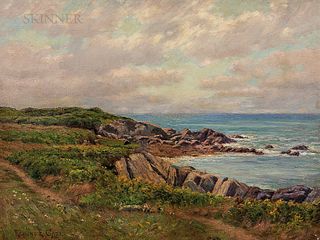 Edmund Elisha Case (American, 1844-1919)      Meadow by a Rocky Shore