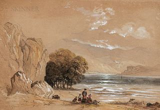 William Trost Richards (American, 1833-1905)      Coastal Marine in a Mountainous Landscape